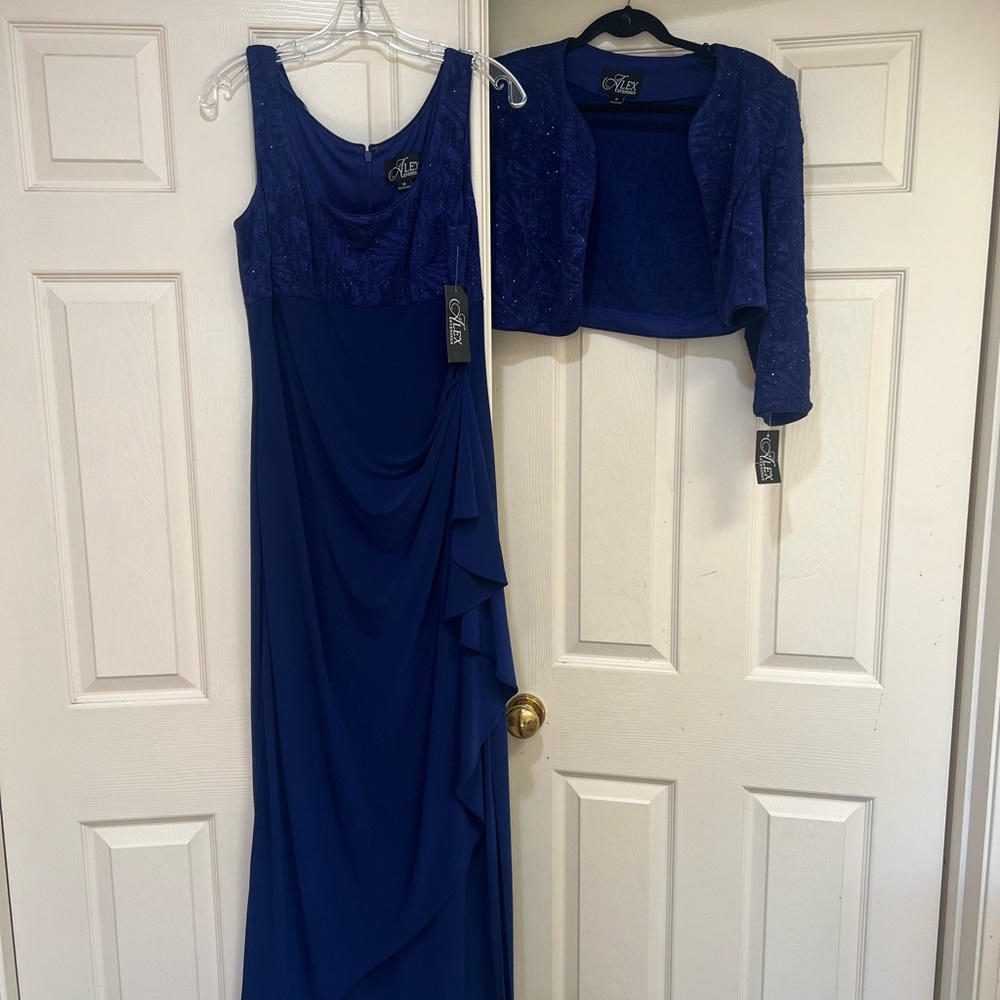 Alex Evenings 2 Piece Blue Empire Waist Bolero Dress Formal Dress Jackets Set 10 - Picture 3 of 13